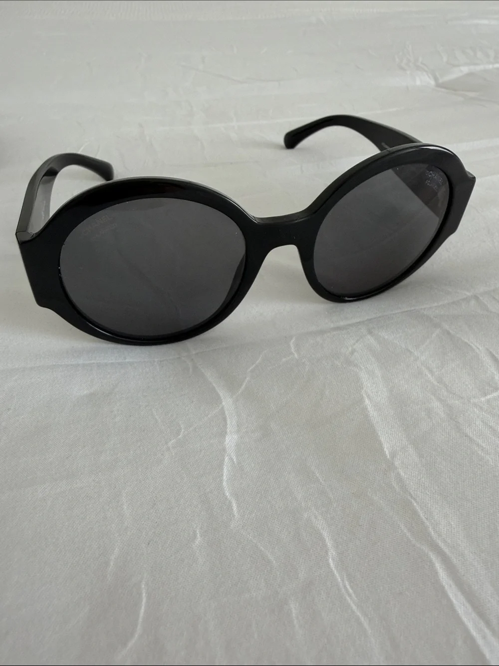 CHANEL Black Oval Acetate Sunglasses